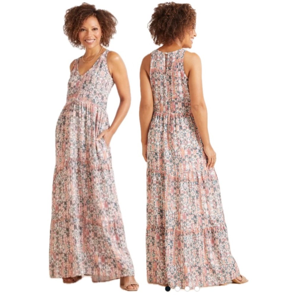 Evereve Maxi Dress Medium Rayon Sleeveless V-Neck Roan + Ryan Sadie Tiered NWT